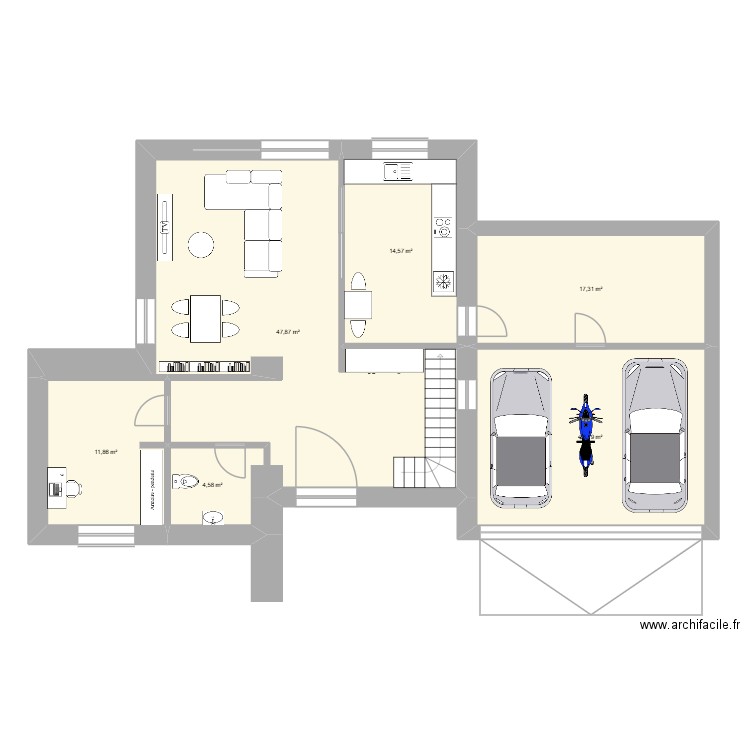 Primera planta Casa - Opción 1. Plan de 6 pièces et 124 m2