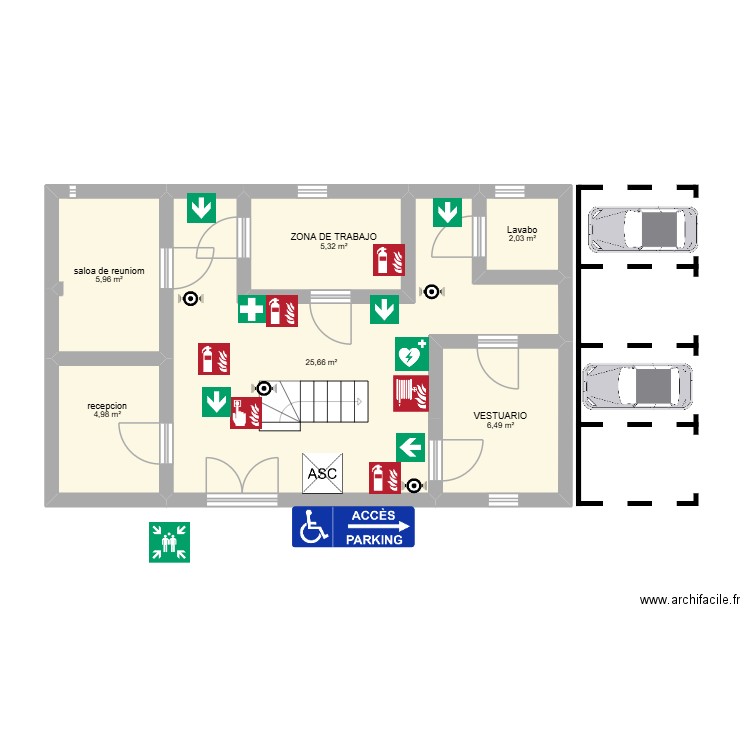 pnanol 1. Plan de 6 pièces et 50 m2