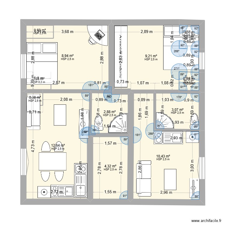 APPT 5 OLG. Plan de 12 pièces et 57 m2