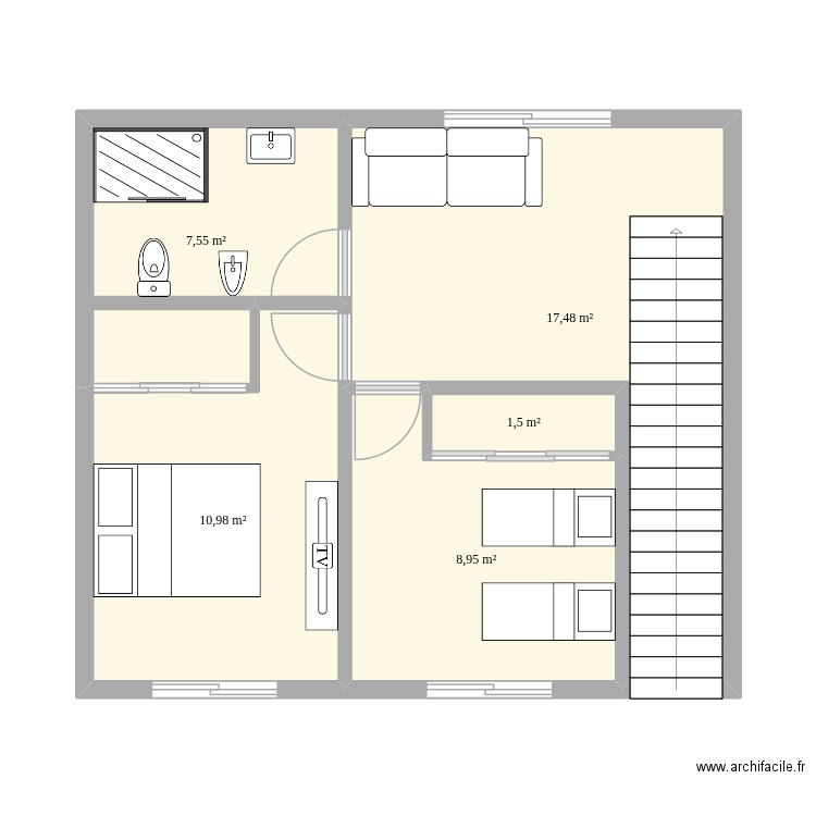 Casa 2da planta. Plan de 5 pièces et 46 m2