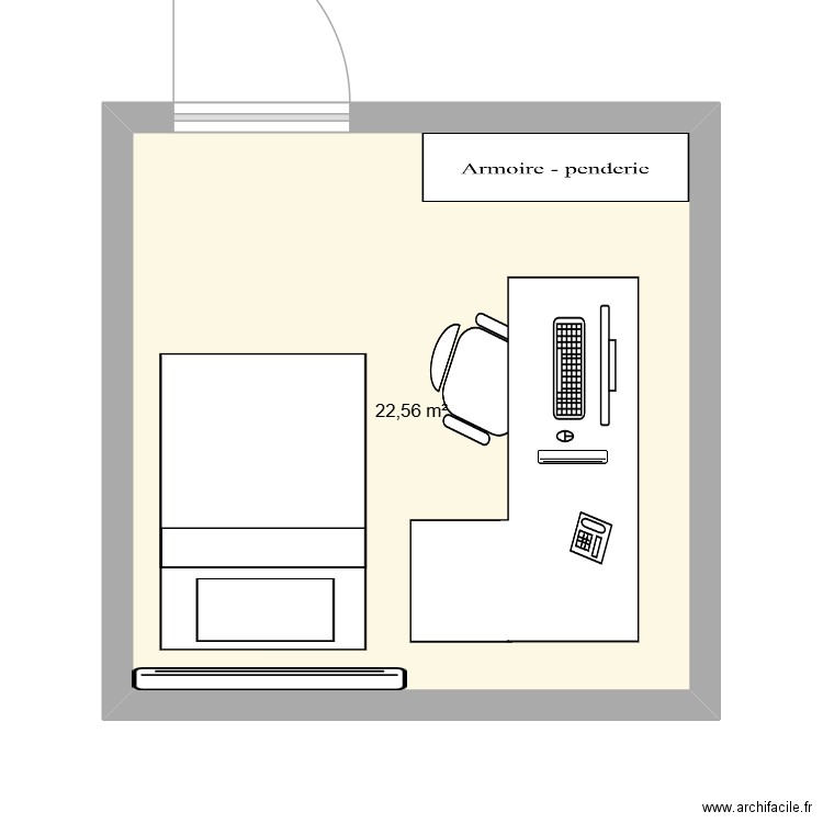 Chambre. Plan de 1 pièce et 23 m2