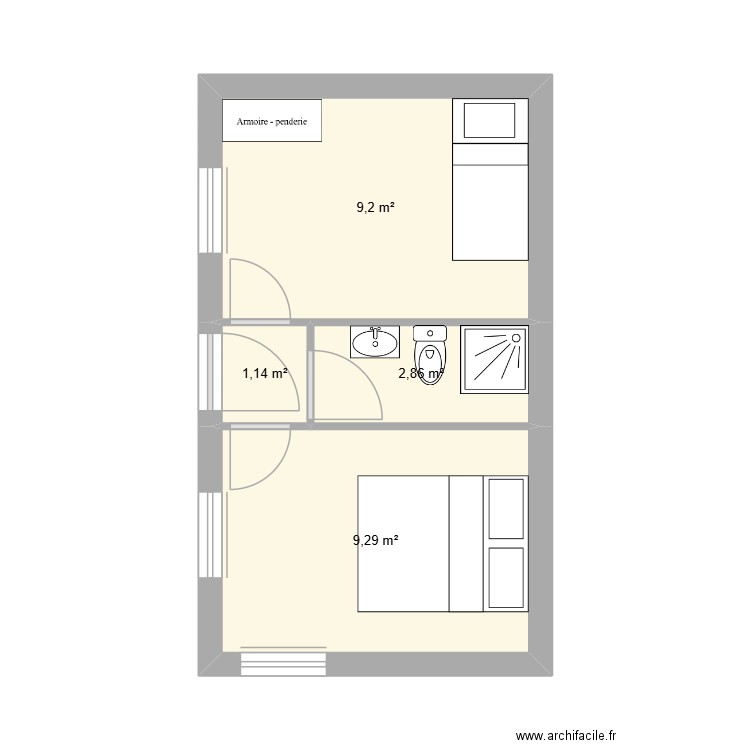 Primera planta. Plan de 4 pièces et 22 m2
