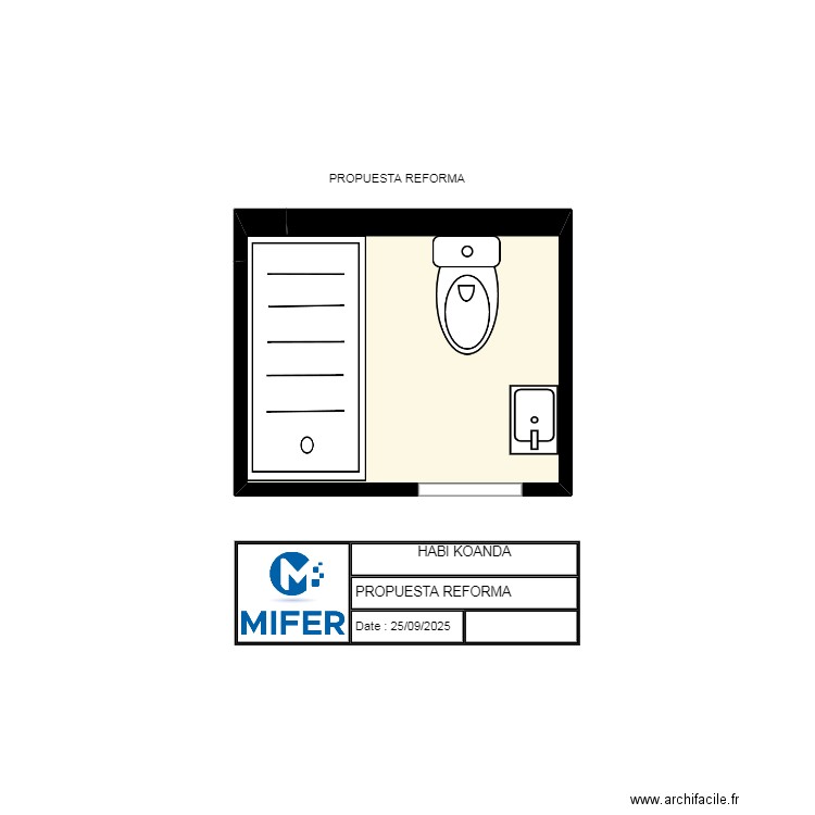 HABI KOANDA ( BAÑO) PROPUESTA REFORMA. Plan de 2 pièces et 3 m2