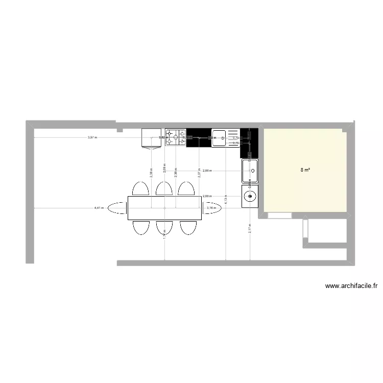 cozinha e quarto. Planta de 1 e 8 m² cozinha e quarto. Planta de 1 e 8 m²