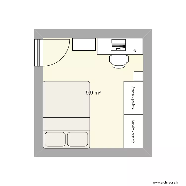 quarto. Planta de 1  e 10 m²