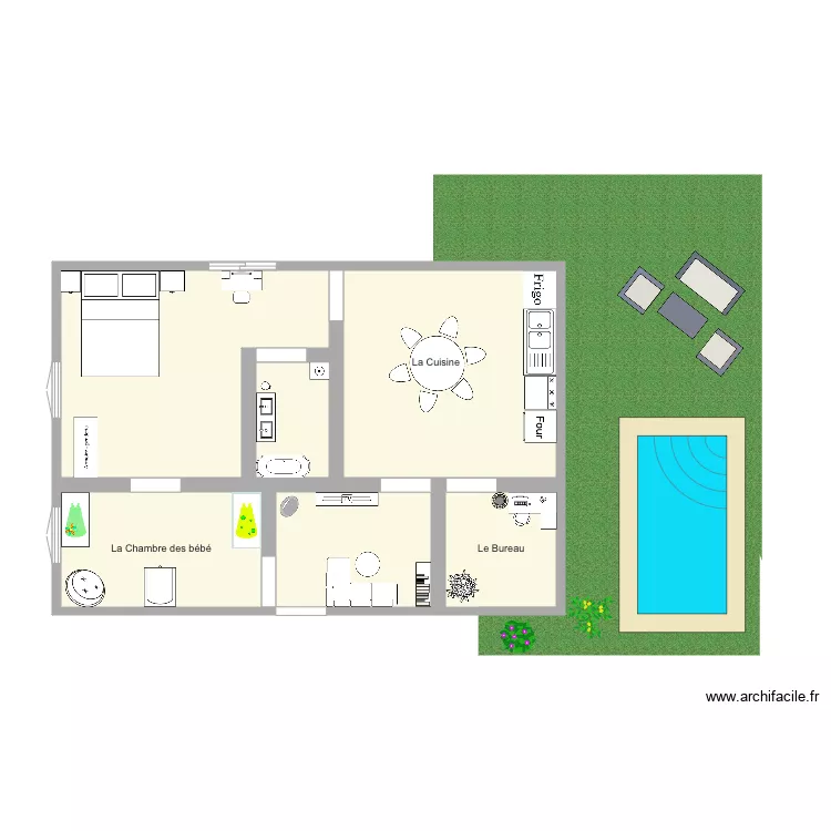 Maison pour deux parent et deux b&eacute;b&eacute;. Planta de 