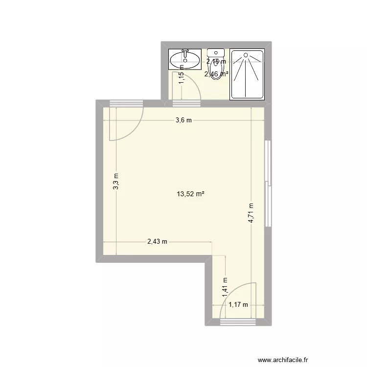 Quarto. Planta de 2  e 16 m²