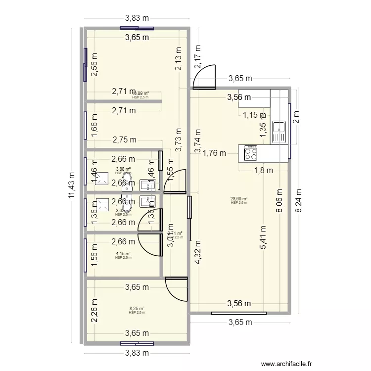casinha Matriz. Planta de 7  e 68 m²
