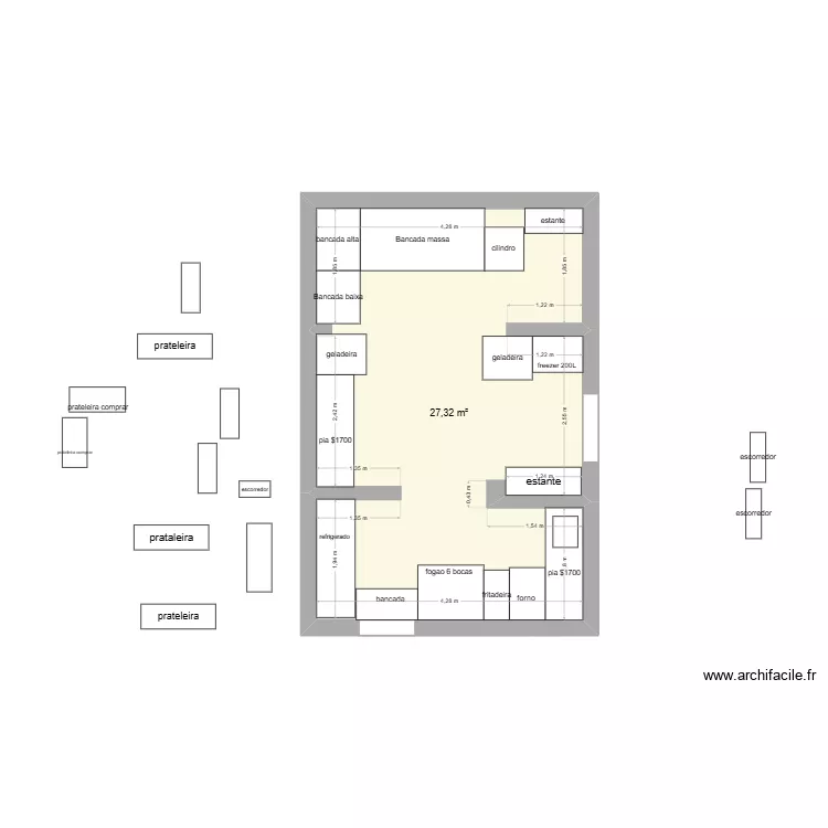 COzinha. Planta de 1  e 27 m²