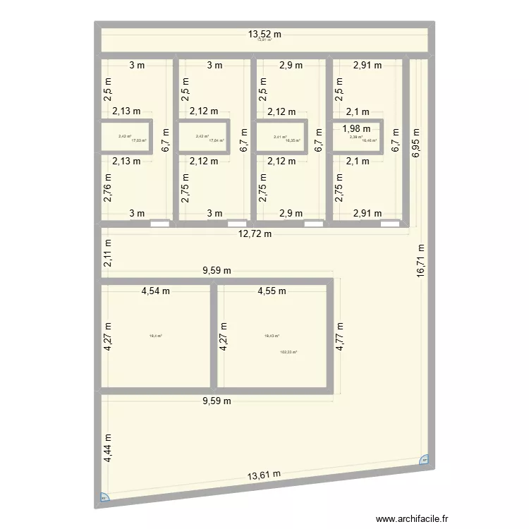 kitinete. Planta de 12 Divisões e 232 m² kitinete. Planta de 12 Divisões e 232 m²