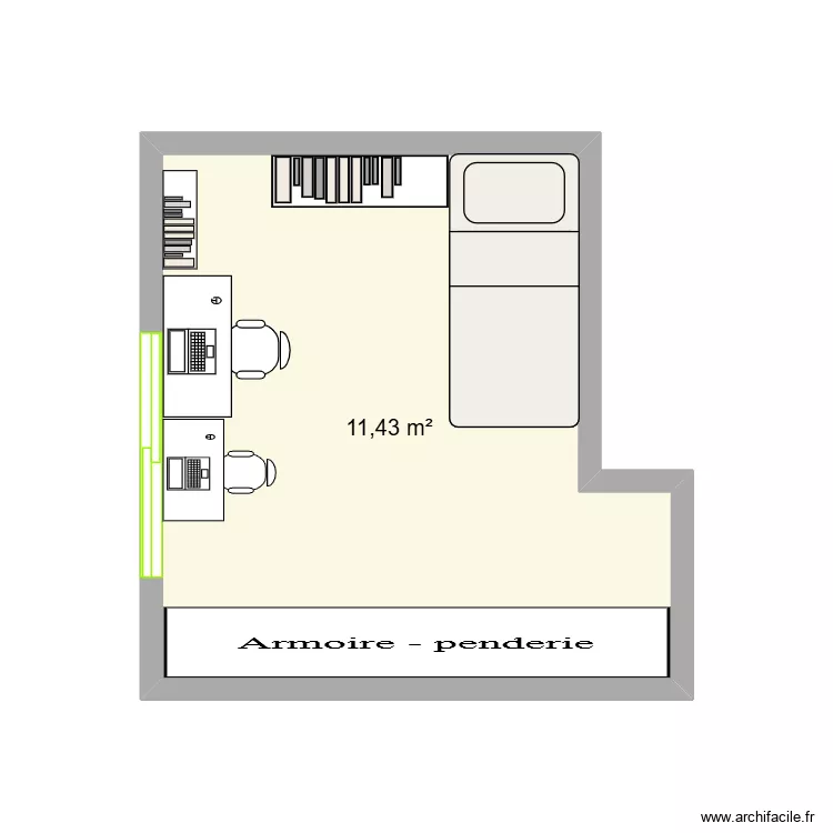 Escrit&oacute;rio. Planta de 1 Sala e 11 m²