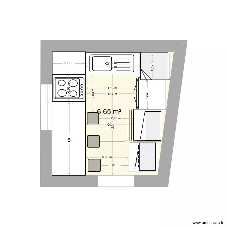 Cozinha completa. Planta de 1 Sala e 7 m² Cozinha completa. Planta de 1 Sala e 7 m²