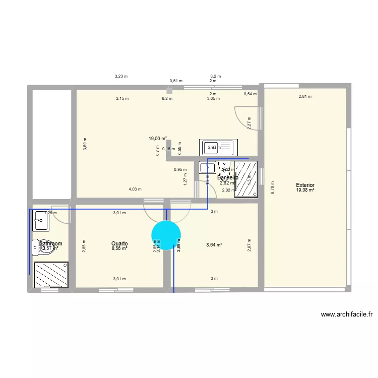 casa 7x 9. Planta de 6  e 62 m²