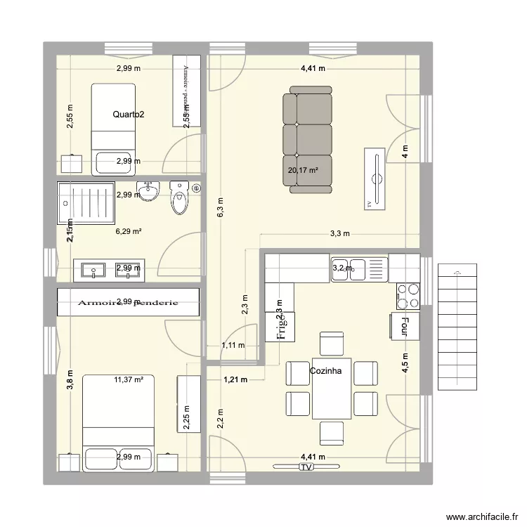 Sala-coz. Planta de 5 e 62 m² Sala-coz. Planta de 5 e 62 m²