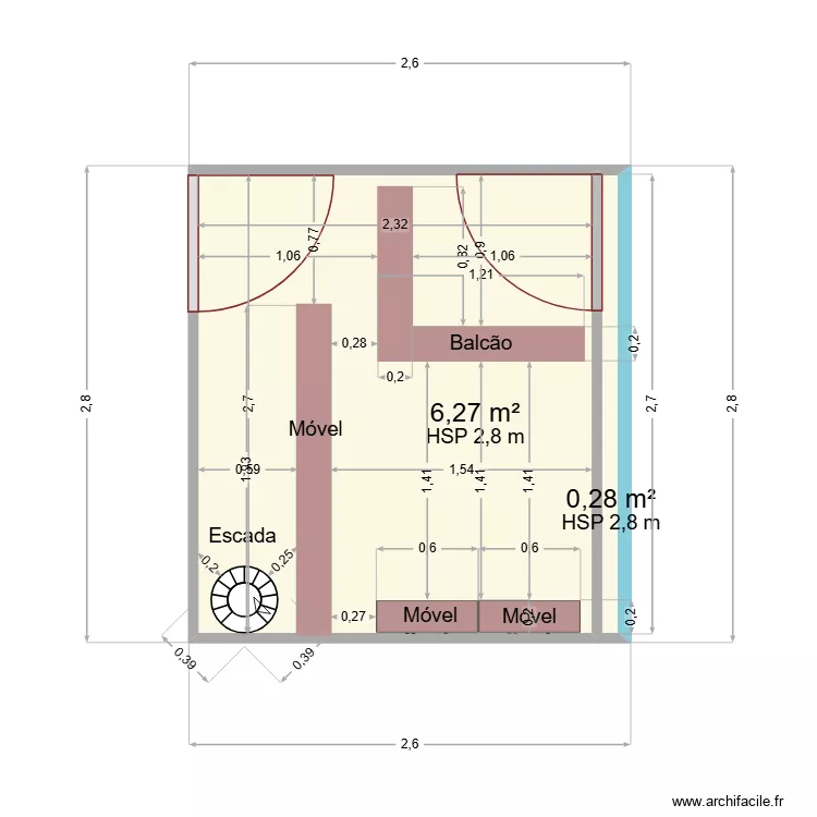 Loja Daio. Planta de 2  e 7 m²