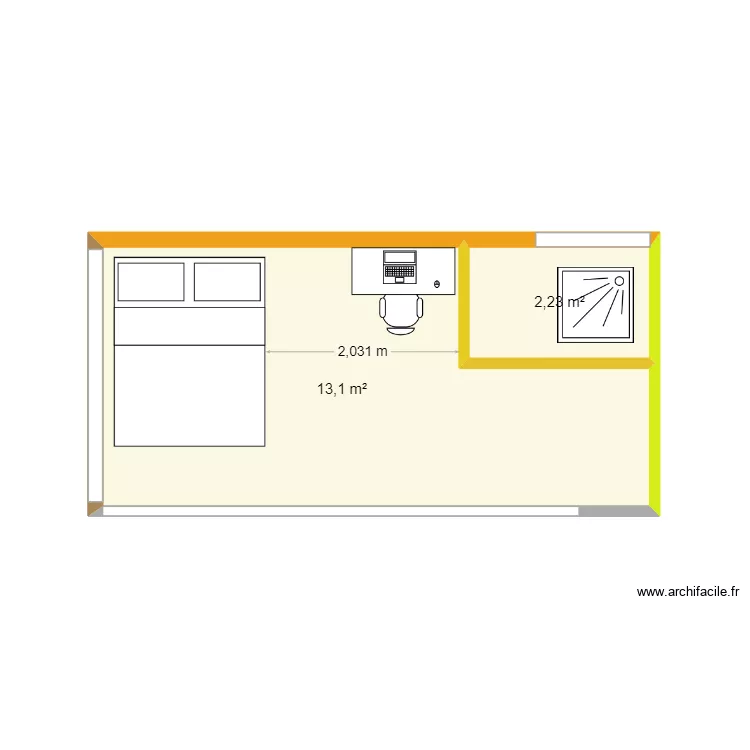 sam. Planta de 2 peças e 15 m²