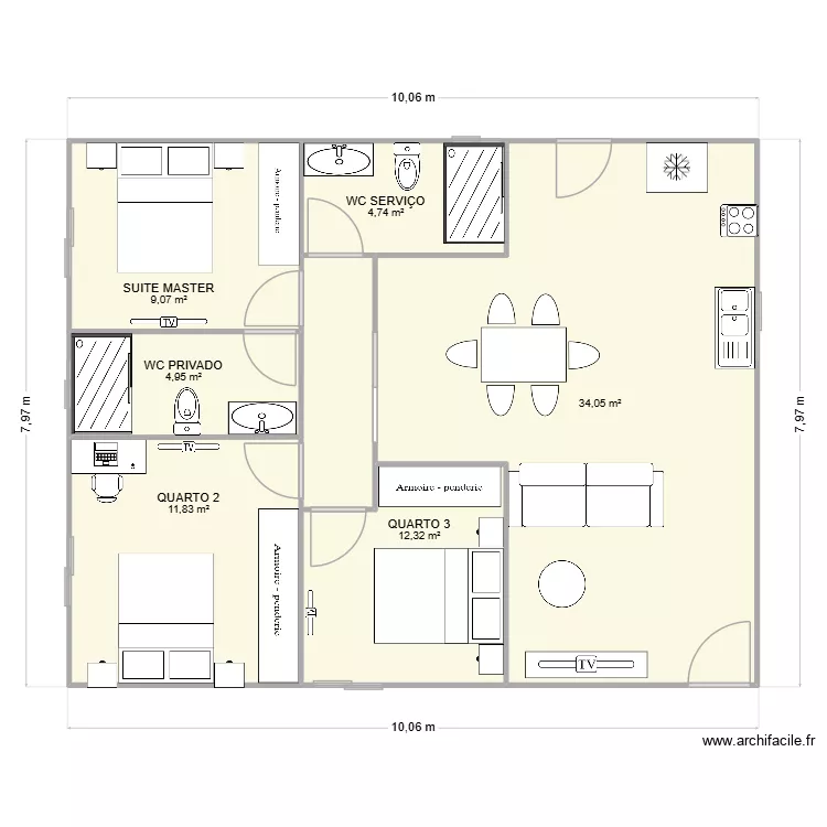 andar casa velha. Planta de 6  e 77 m²