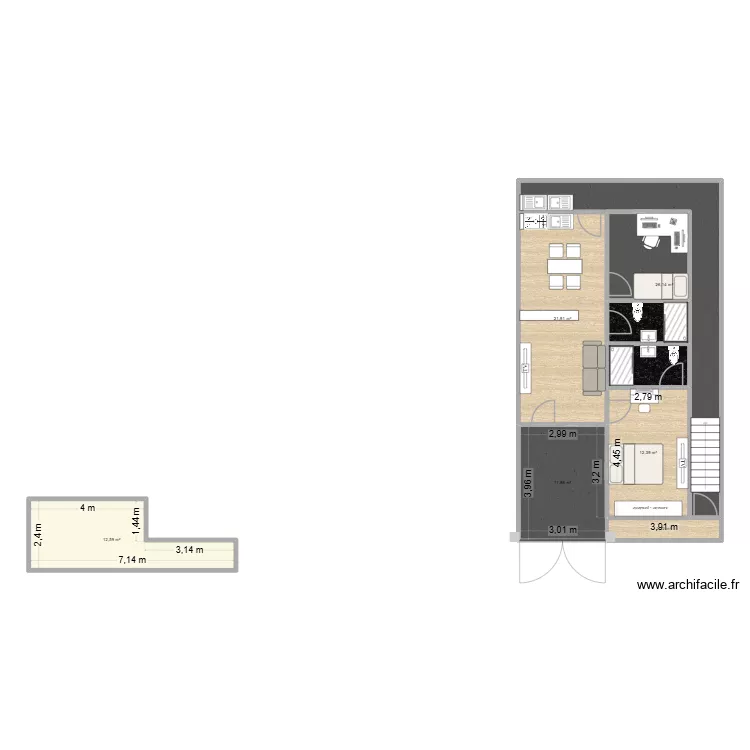 casa 1. Planta de 8 Divisões e 96 m²
